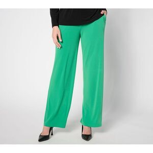 Susan Graver Women's Pants Sz XL Reg Liquid Knit Wide-Leg Button Green A630825